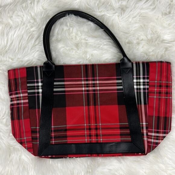 Victoria's Secret Tote Bag Womens Red Black Plaid Crest Canvas Limited Edition - Picture 4 of 4
